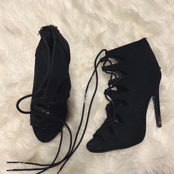 Suede Strappy Lace Up Heels - Picture 2 of 2
